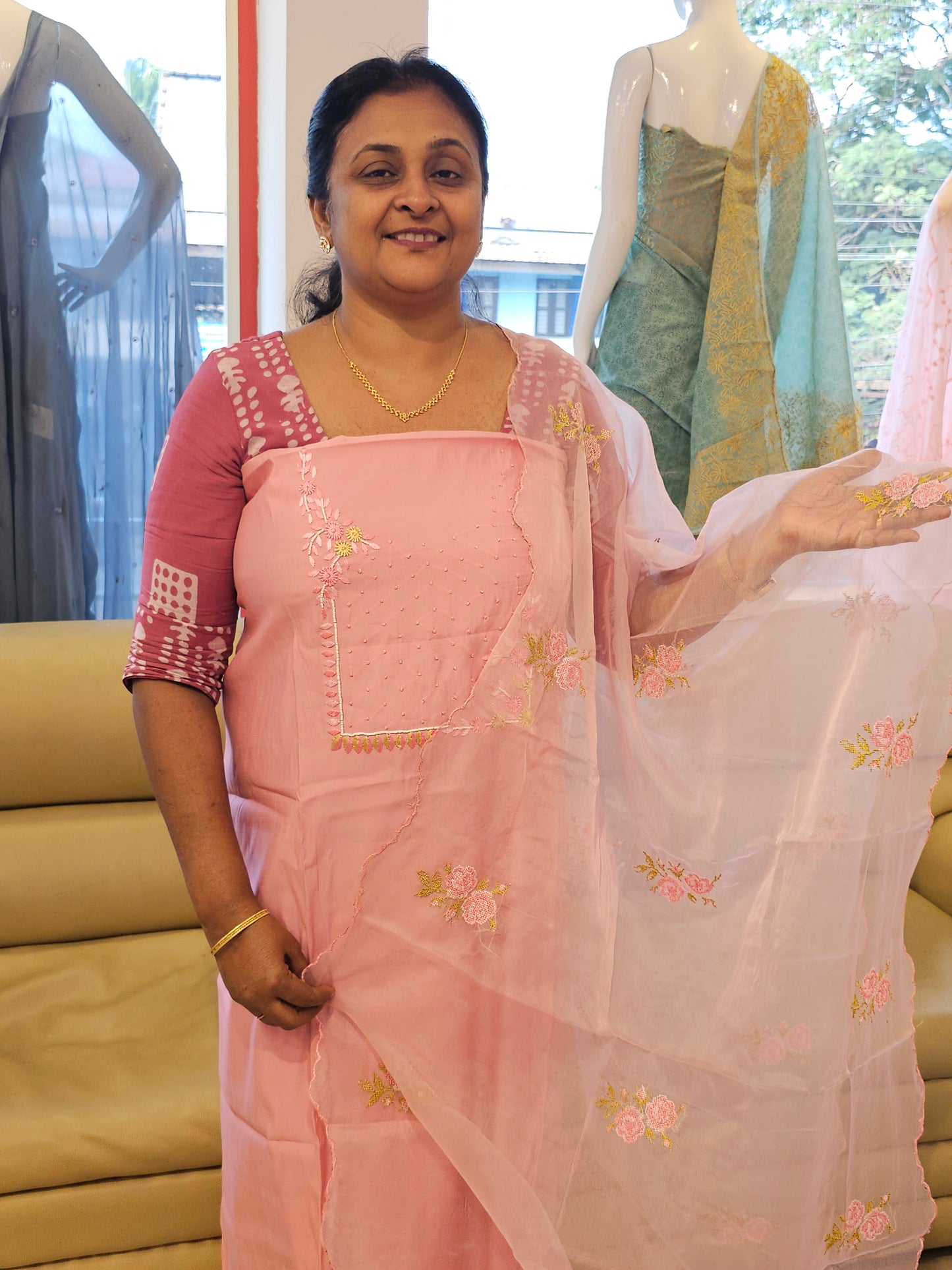 Muslin salwar material with organza dupatta MF01