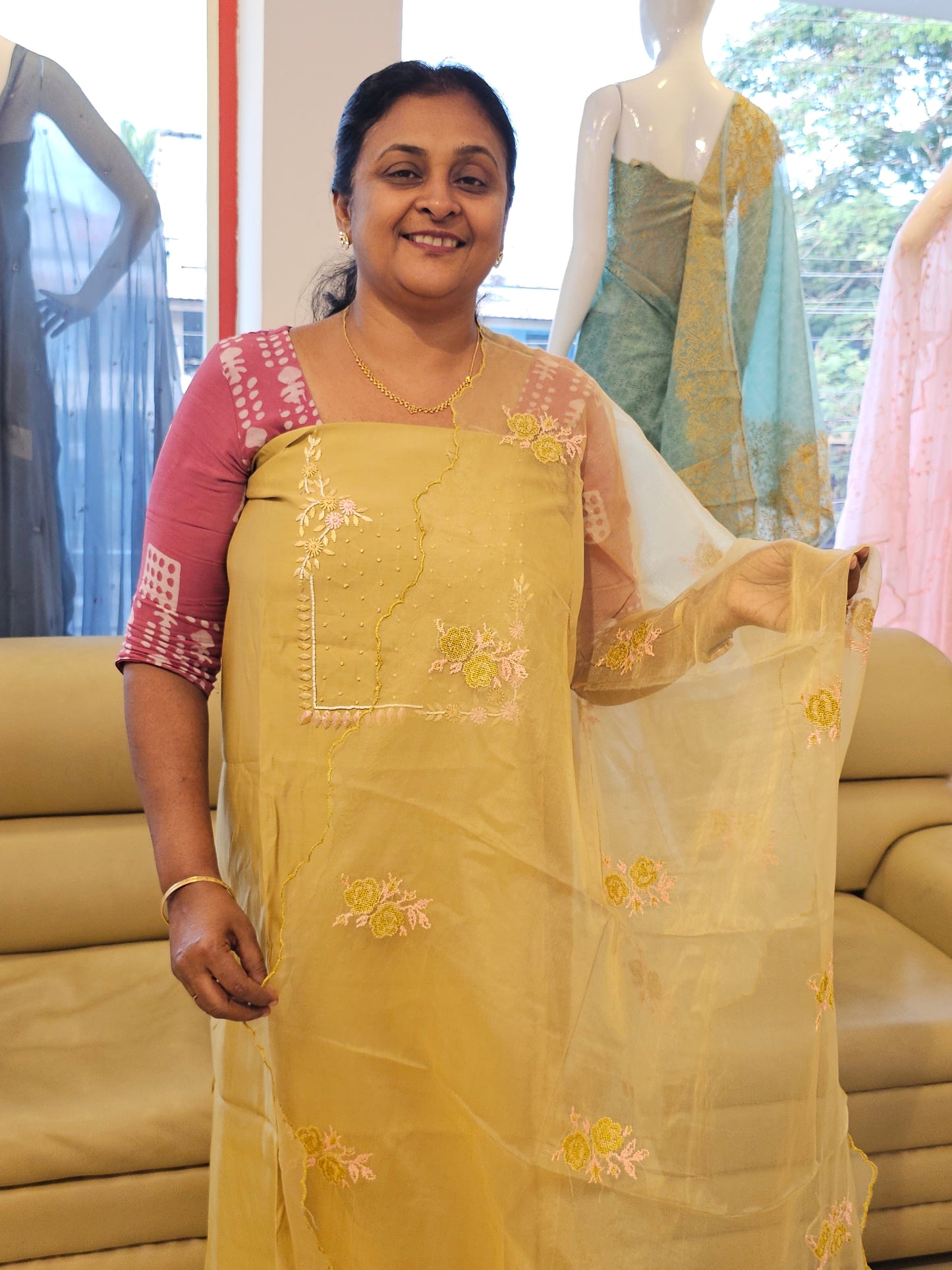 Muslin salwar material with organza dupatta MF01