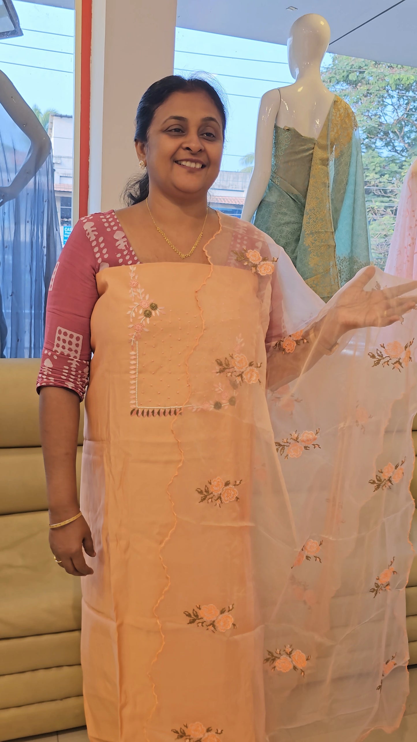 Muslin salwar material with organza dupatta MF01