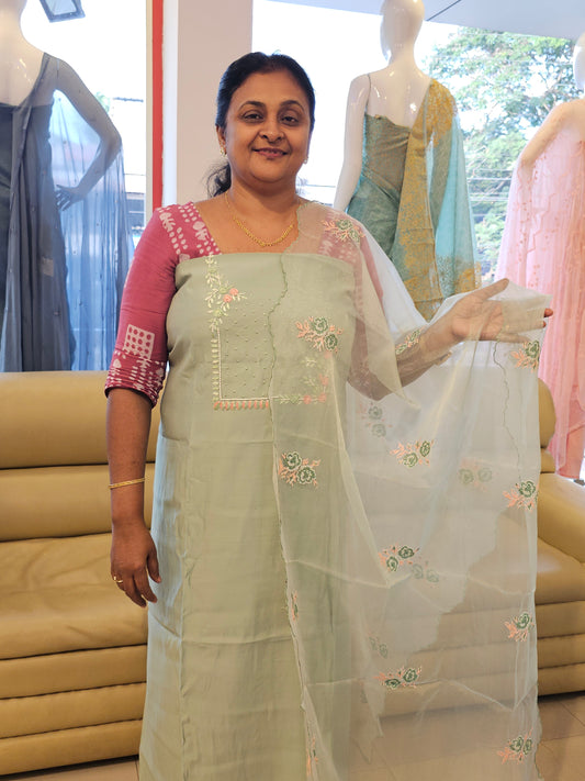 Muslin salwar material with organza dupatta MF01